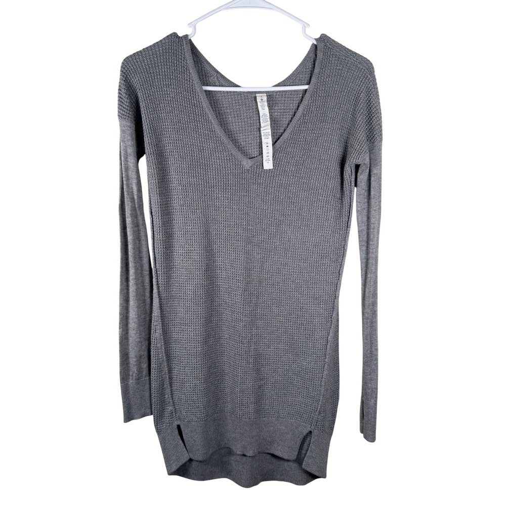 Lululemon Gray Waffle Knit V-Neck‎ Tunic Sweater athleisure travel size 2